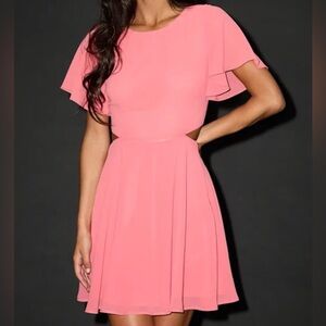 Blissful Love Coral Pink Cutout Mini Skater Dress